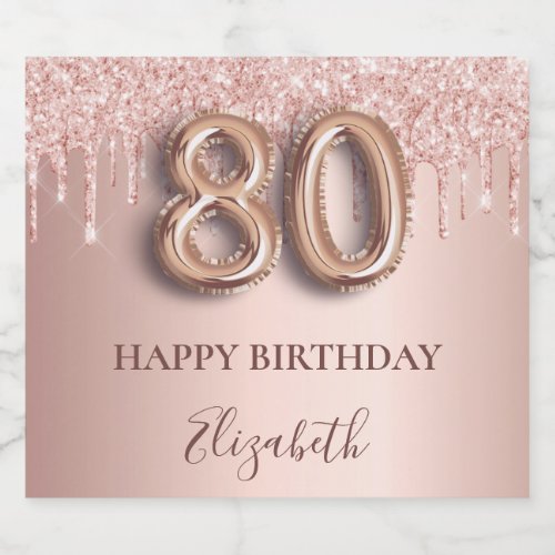 80th birthday rose gold glitter pink balloon style sparkling wine label