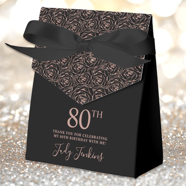 80th Birthday Rose Gold Glitter Roses Thank You  Favor Boxes (Creator Uploaded)