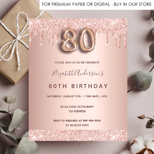 80th birthday rose gold invitation 