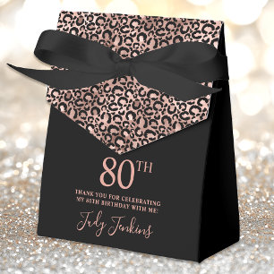 80th Birthday Rose Gold Leopard Print Thank You  Favor Boxes