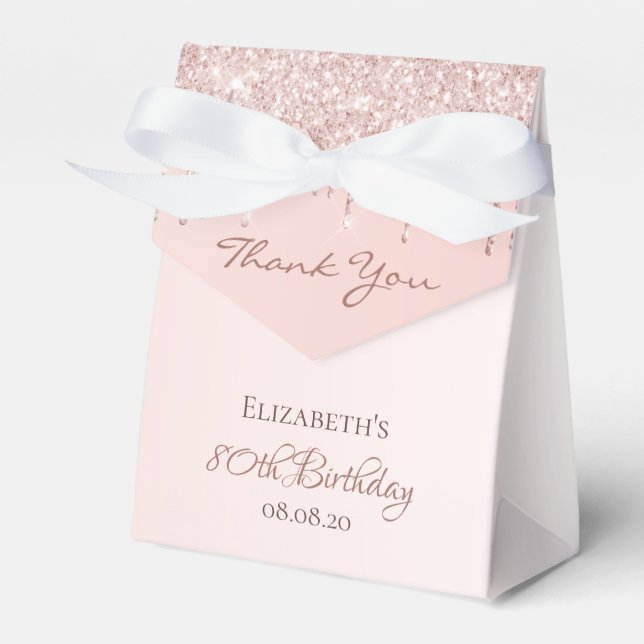 80th Birthday rose gold pink glitter thank you Favor Boxes (Front Side)