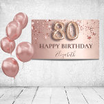 80th birthday rose gold pink stars balloon script banner<br><div class="desc">Elegant, classic, glamorous and girly for a 80th birthday party. Rose gold and blush pink, gradient background. Decorated with rose gold and pink stars. Personalize and add a name. With the text: Happy Birthday. The name is written with a modern dark rose colored hand lettered style script. Number 80 is...</div>