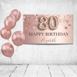 80th birthday rose gold pink stars balloon script banner<br><div class="desc">Elegant, classic, glamorous and girly for a 80th birthday party. Rose gold and blush pink, gradient background. Decorated with rose gold and pink stars. Personalize and add a name. With the text: Happy Birthday. The name is written with a modern dark rose colored hand lettered style script. Number 80 is...</div>