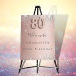 80th birthday rose gold silver glitter welcome foam board<br><div class="desc">A welcome board for a girly and glamorous 80th birthday party.  A rose gold faux metallic looking background decorated with faux silver glitter dust.   Personalize and add a name.  Number 80 is written with a balloon style font.  
Back: no design</div>