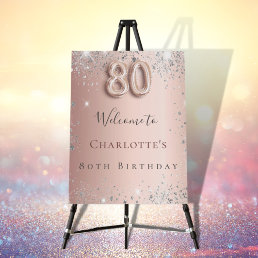 80th birthday rose gold silver glitter welcome foam board