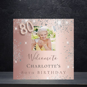 80th birthday rose gold silver photo glitter dust foam board