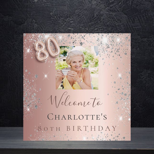 80th birthday rose gold silver photo glitter dust foam board (Creator Uploaded)