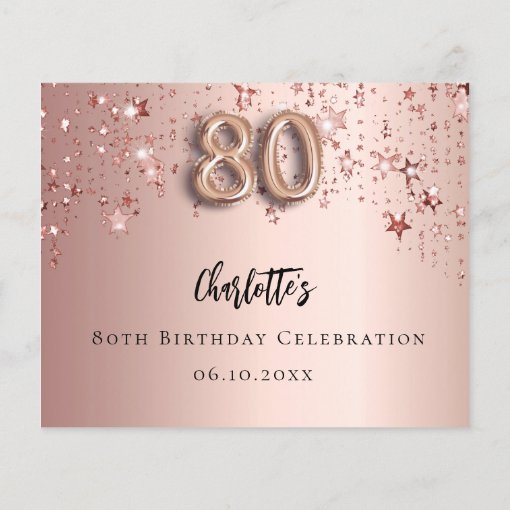 80th Birthday Rose Gold Stars Rsvp Budget Card Zazzle