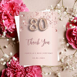 80th birthday rose gold stars thank you card<br><div class="desc">A thank you card for a 80th birthday. A rose gold gradient background color. With rose gold dripping shining stars. On front: number 80 written with a balloon style font, large dark rose gold colored hand lettered script and the text: Thank You, your text, title and a date. Back: Personalize...</div>