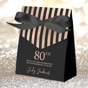 80th Birthday Rose Gold Striped Thank You Favor Boxes