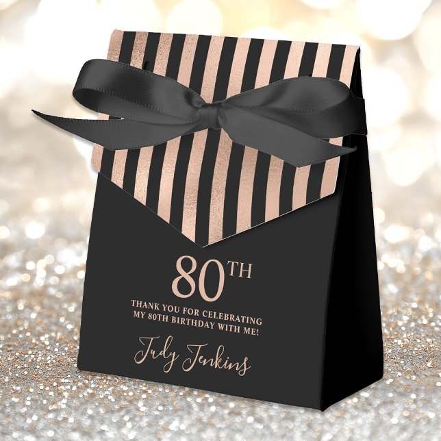 80th Birthday Rose Gold Striped Thank You Favor Boxes (Creator Uploaded)