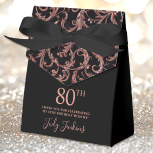 80th Birthday Rose Gold Swirls Thank You  Favor Boxes