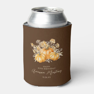80th Birthday Rustic Boho Pumpkin Fall Foliage Can Cooler