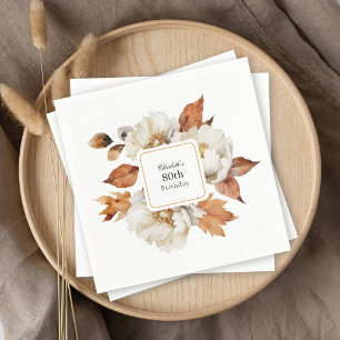 80th Birthday Rustic Feminine Fall Floral Napkins