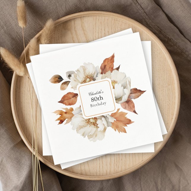 80th Birthday Rustic Feminine Fall Floral Napkins (Creator Uploaded)