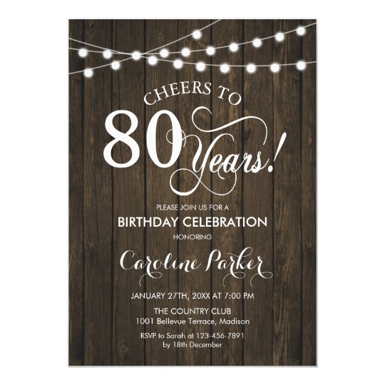 80th Birthday - Rustic Wood Pattern Invitation | Zazzle.com