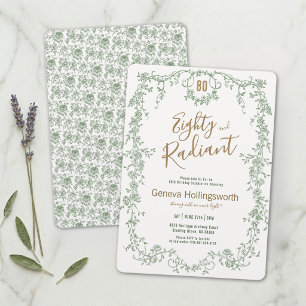 80th Birthday Sage Cottage Floral Vintage Eighty Invitation