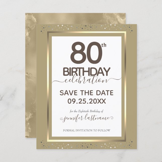 80th Birthday Save the Date Budget Invitation (Front/Back)