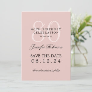 80th Birthday Save the Date Details Blush Pink  Invitation