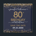 80th Birthday Save the Date Magnet<br><div class="desc">Elegant Faux gold glitter with shimmering confetti highlights on the top and bottom border. All text is adjustable and easy to change for your own party needs. Great elegant 80th birthday template design. Save the date magnet reminder.</div>