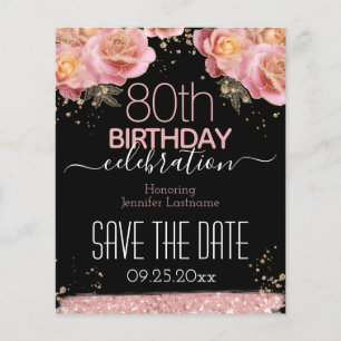 80th Birthday Save the Date Pink Floral Budget