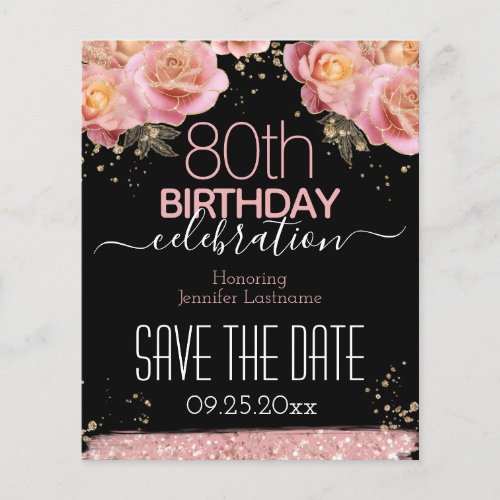80th Birthday Save the Date Pink Floral Budget