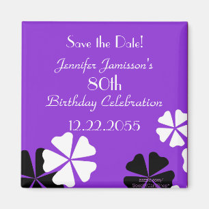 80th Birthday Save the Date Purple Floral Magnet