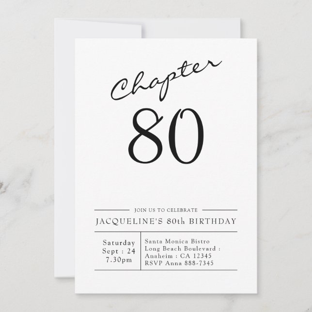 80th Birthday Script 80 Party Invitation (Front)