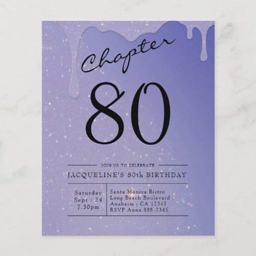 80th Birthday Script Glitter Invitation Flyer