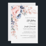80th Birthday Script Pink Floral Party Invitation<br><div class="desc">Announce and celebrate the upcoming birthday with our modern pastel pink indigo blue watercolor floralt invitation. Featuring beautiful botanical watercolor bloom. Simply personalize with your party details by clicking the customize it button to further re-arrange and format the style and placement of the text. The reverse of this invitation features...</div>
