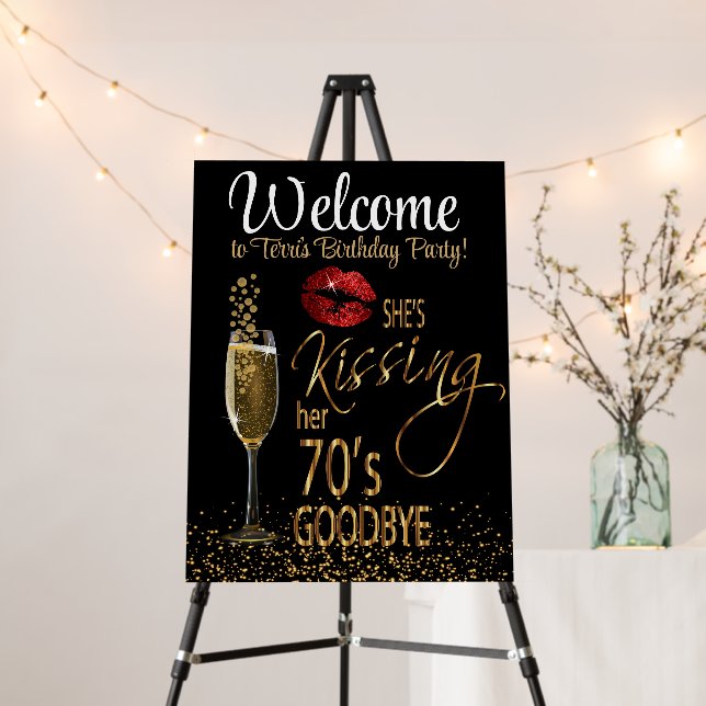 80th Birthday - She's Kissing her 70's Goodbye Foam Board (In Situ (Stand))