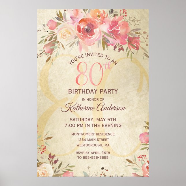 80th Birthday Shimmer Design Poster (Front)