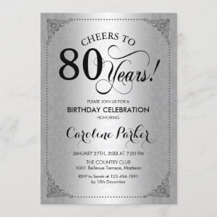 80th Birthday - Silver Damask Invitation