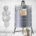 80th birthday silver glitter photo welcome foam board<br><div class="desc">A welcome board for a glamorous 80th birthday party.  A faux silver metallic looking background decorated with faux glitter dust.   Personalize and add a photo and name.  Number 80 is written with a balloon style font.
Back: no design</div>