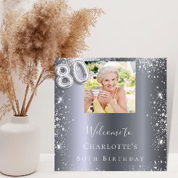 80th birthday silver glitter photo welcome foam board