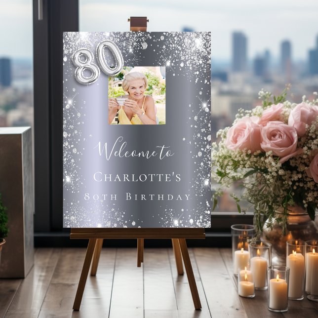 80th birthday silver glitter photo welcome foam board (Creator Uploaded)