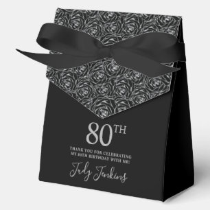 80th Birthday Silver Glitter Roses Thank You  Favor Boxes