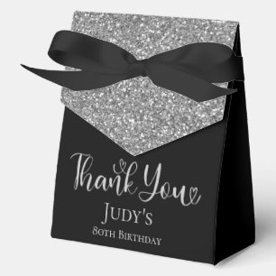 80th Birthday Silver Glitter Thank You Favor Boxes