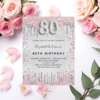 80th birthday silver pink metal glitter dust