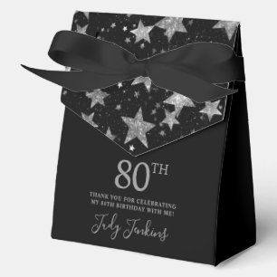 80th Birthday Silver Stars Thank You  Favor Boxes