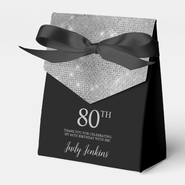 80th Birthday Silver Thank You Favor Box (Front Side)
