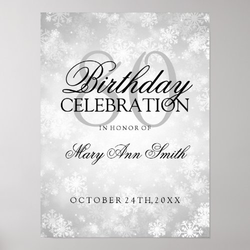 80th Birthday Silver Winter Wonderland Poster