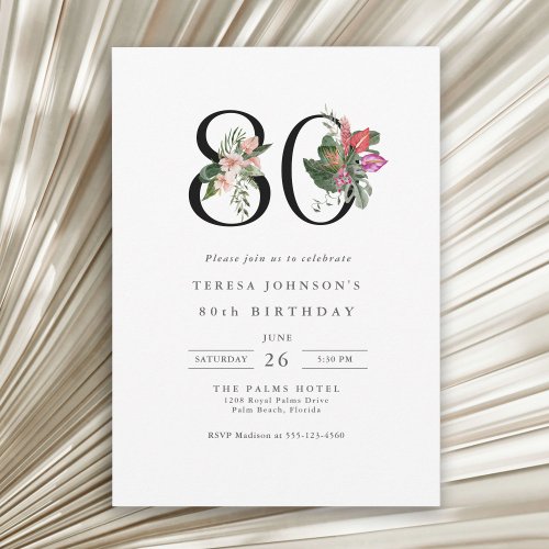 80th Birthday Simple Elegant Traopical Floral