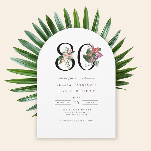 80th Birthday Simple Elegant Tropical Invitation