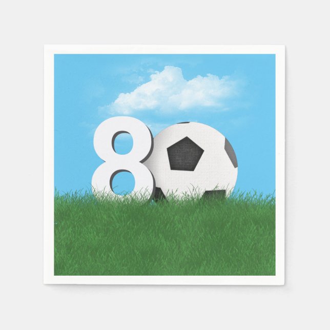 80th Birthday Soccer Ball In Green Grass Napkins (Front)