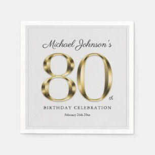 80th Birthday Solid Gold Light Gray Classy Elegant Napkins