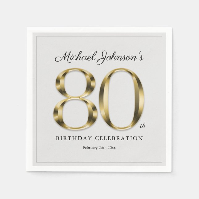80th Birthday Solid Gold Light Gray Classy Elegant Napkins (Front)