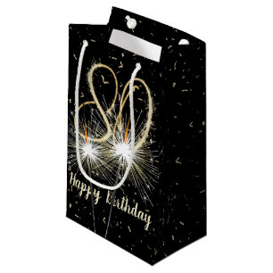 80th Birthday Sparkler On Black Small Gift Bag
