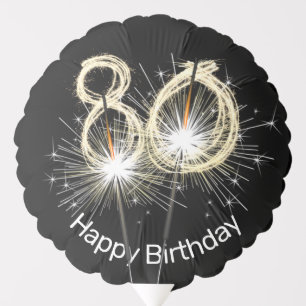 80th Birthday Sparklers on Black Balloon