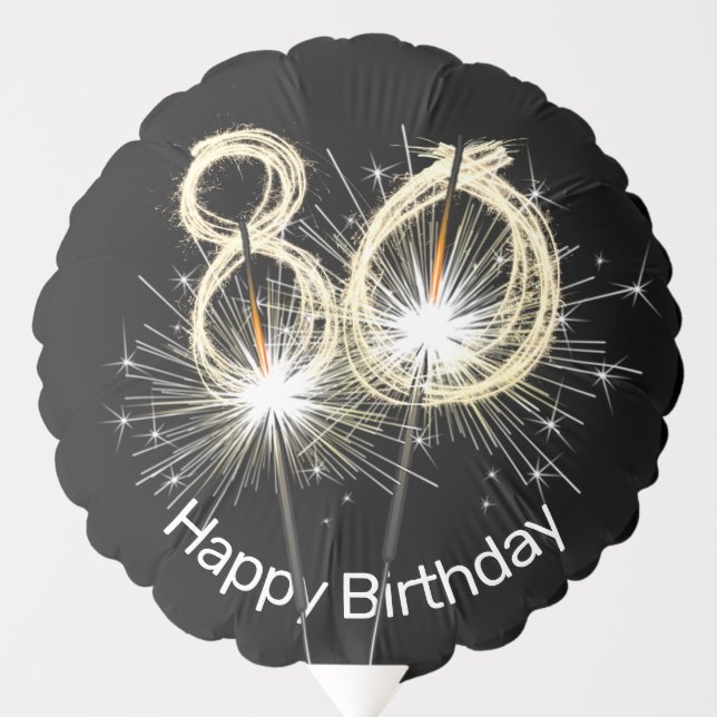 80th Birthday Sparklers on Black Balloon (Front)
